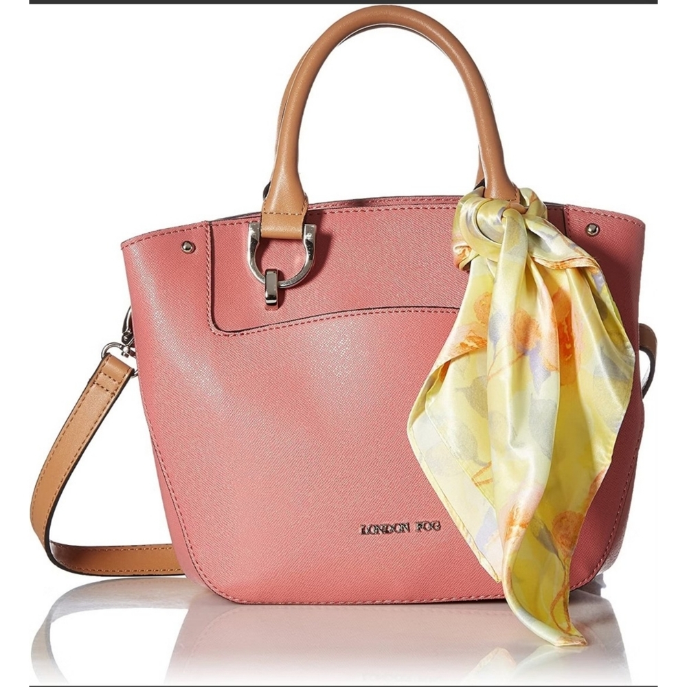 🆕️ NWOT! London Fog Wembley Satchel Rose with Yellow Watercolor Scarf